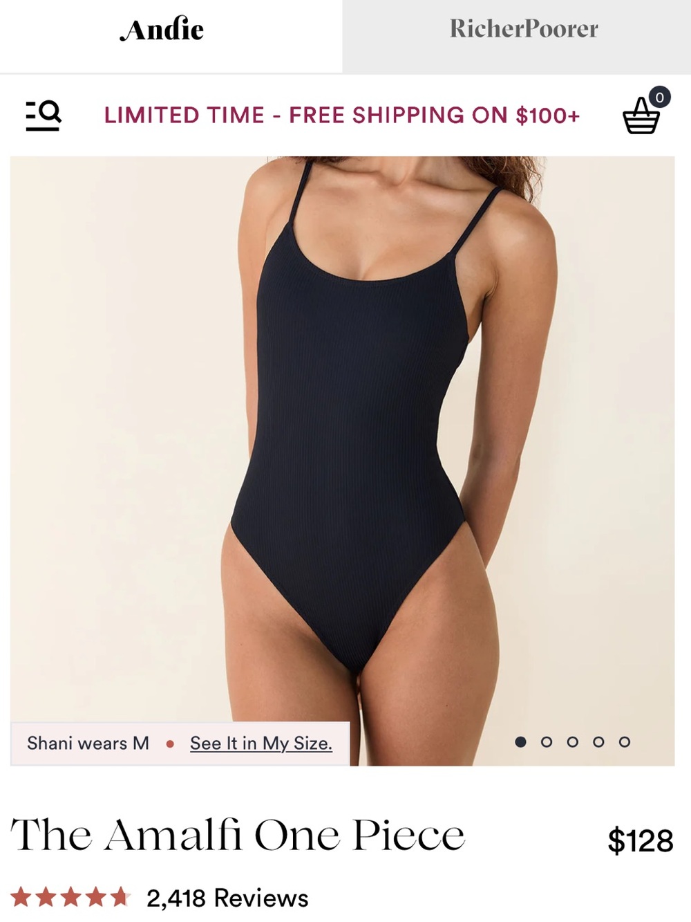 Andie The Amalfi One Piece 
Ribbed - Black - Long Torso
3X